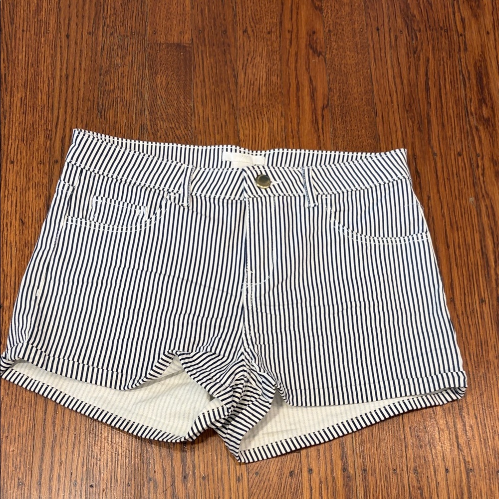 H&M Navy White‎ Stripe High Waist Shorts Women's Size 6 Nautical